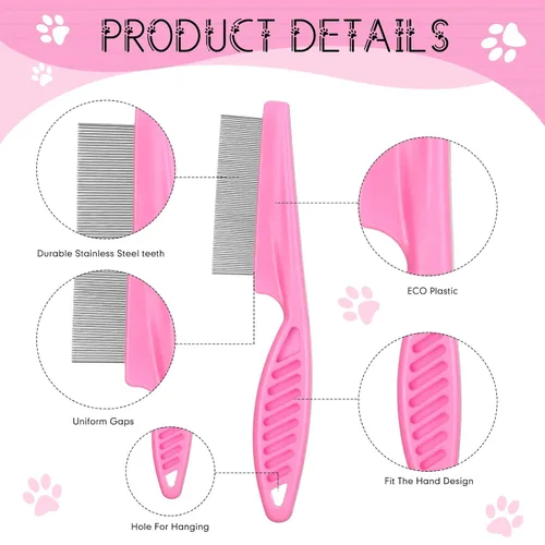 Miniatura 3 de 10 peines para pulgas para perros y gatos, herramienta para eliminar pulgas con dientes de metal de acero inoxidable para desenredar, kit de aseo