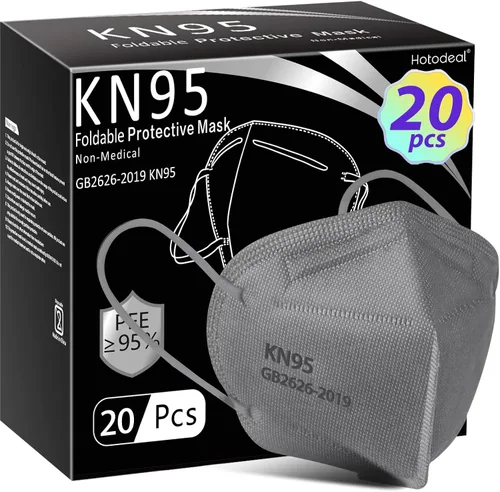 Hotodeal - 20 cubrebocas KN95, de 5 capas, antipolvo, protección de material particulado 2.5, fuego y humo, para hombres y mujeres, para