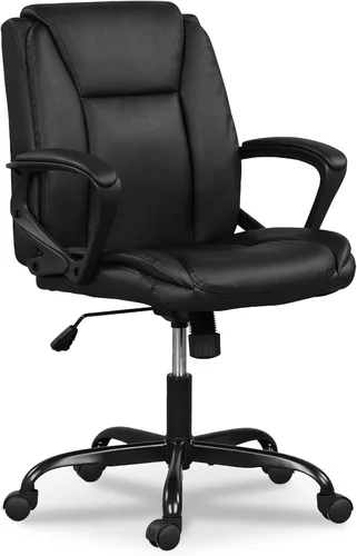 Silla de oficina en casa, silla de escritorio ergonómica de piel sintética, silla de trabajo giratoria con respaldo medio, silla de computadora con