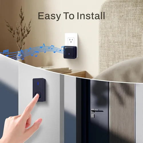 Miniatura 6 de BN-LINK Timbre inalámbrico, timbre de puerta impermeable, fácil instalación, rango de 1000 pies, volumen ajustable y 58 campanillas, flash LED, Negro