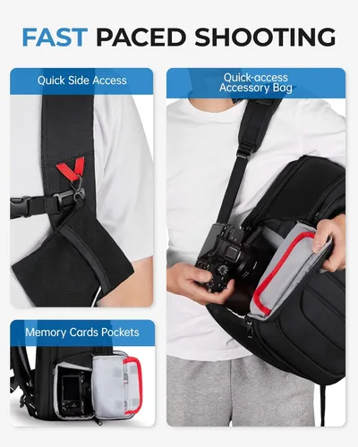 Miniatura 5 de BAGSMART Bolsa para cámara DSLR, mochilas impermeables para fotógrafos, funda para cámara con compartimento para laptop, 15.6 pulgadas, color negro