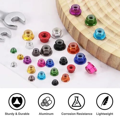 Miniatura 4 de MECCANIXITY 30 piezas de tuercas de bloqueo de aleación de aluminio M5 con paso de 0.8 mm, tuercas hexagonales con brida de nylon con rosca dentada