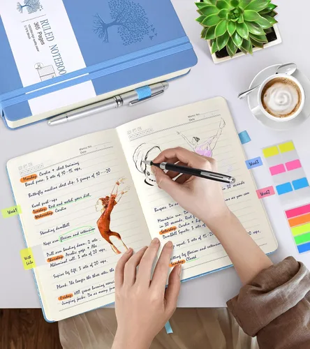 Miniatura 6 de Cuaderno rayado, cuaderno grueso de 365 páginas A5 para escribir, cuaderno rayado de la universidad, tapa dura de cuero para mujeres y hombres, Azul