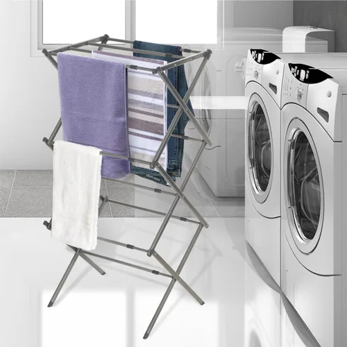 Miniatura 4 de BLACK+DECKER Tendedero de ropa de 3 niveles, plegable y expandible, para secar ropa al aire, ahorro de espacio, resistente y liviano, de metal Plata