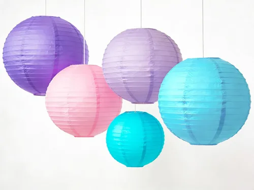 Miniatura 4 de Juego de linternas de papel pastel (12 piezas) – 6/8/10 pulgadas, color rosa, morado, lavanda y azul, linternas de papel redondas colgantes