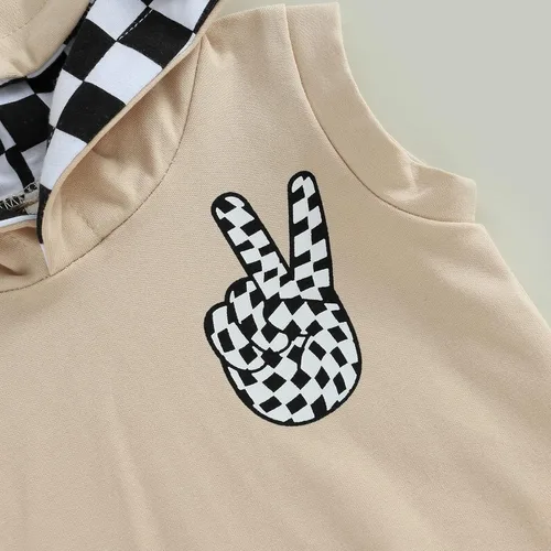 Miniatura 4 de Conjunto de ropa de verano para bebé niño y niño, diseño a cuadros, manga corta, sudadera con capucha y pantalones cortos casuales