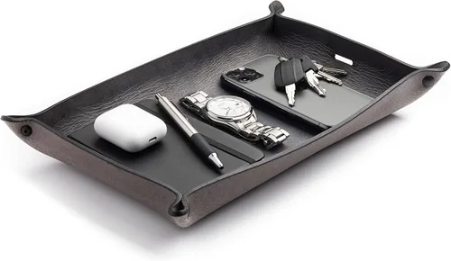 Miniatura 9 de Main Street Forge Bandeja de valet de cuero para hombre, organizador rústico EDC para llaves, teléfono y cartera, fabricado en Estados Unidos