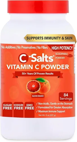C-Salts Vitamina C en polvo tamponada, pura orgánica, apta para el estómago, ácido ascórbico VIT C, bebida para apoyo inmunológico diario y