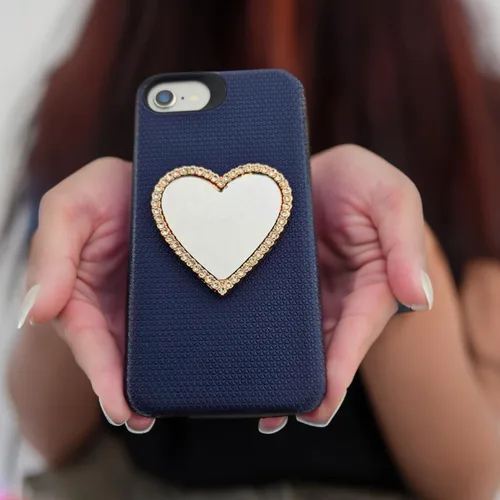 Miniatura 5 de Wireless City Espejo de teléfono con forma de corazón, espejo de maquillaje con diamantes de oro rosa con circonita cúbica, 2.2 in, ideal