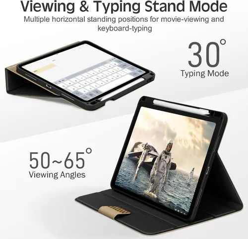 Miniatura 5 de KingBlanc Funda para iPad Pro de 11 pulgadas de 4ª/3ª/2ª/2ª/1ª generación (2022/2021/2020/2018) con soporte para lápices, cuero sintético, función