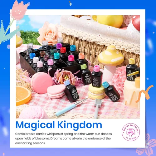 Miniatura 5 de Beetles - Juego de esmaltes de uñas de gel Magical Kingdom, kit de esmalte de gel de ojo de gato, 20 colores rosa brillante, azul, blanco, negro
