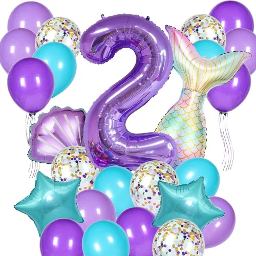 Miniatura 8 de Decoraciones de cumpleaños de sirena, kit de globos de cola de sirena, decoración de fiesta para niñas de 1 año (Número 1)