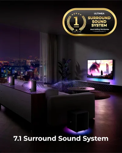 Miniatura 2 de ULTIMEA Barra de sonido envolvente virtual de 7.1 canales, barra de sonido para Smart TV con 2 altavoces envolventes, sistema de sonido envolvente