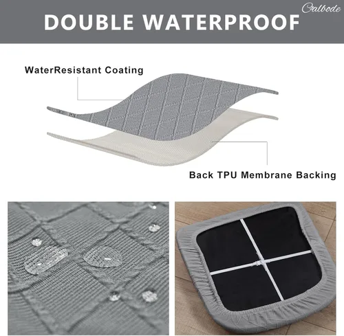 Miniatura 3 de CALBODE Juego de 4 fundas de asiento impermeables para sillas de comedor con funda elástica de tela jacquard, fundas extraíbles y lavables