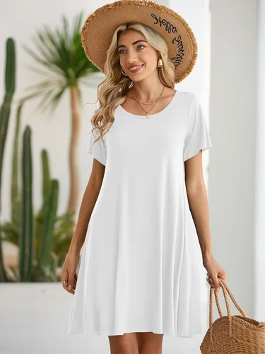 Miniatura 5 de BELAROI - Vestido informal de verano para mujer, vestido con vuelo de mangas cortas, estilo túnica