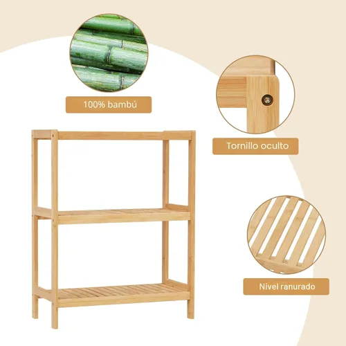 Miniatura 4 de estante de bambú para baño, soporte de almacenamiento multifuncional de 3 niveles, para baño, cocina y sala de estar, soporte para plantas y flores