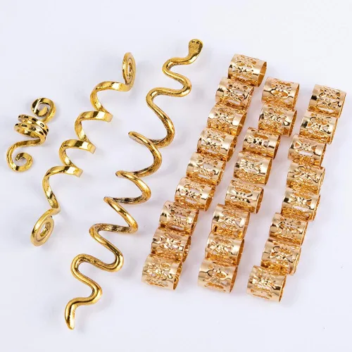 Miniatura 3 de EUBUY 28 piezas de joyería dorada para el cabello para trenzas, accesorios Loc Jewelry para rastas, anillos ajustables para el cabello, puños
