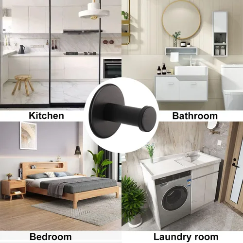 Miniatura 5 de Ganchos para Toallas de Baño, Paquete de 6 Ganchos Autoadhesivos para Abrigos, Gancho Resistente para Bata Sin Perforación, Colgador de Ropa Negro 6