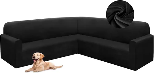 HDCAXKJ Fundas de sofá seccional de esquina de terciopelo elástico en forma de L, juego de fundas deslizantes suaves y gruesas en forma de U para