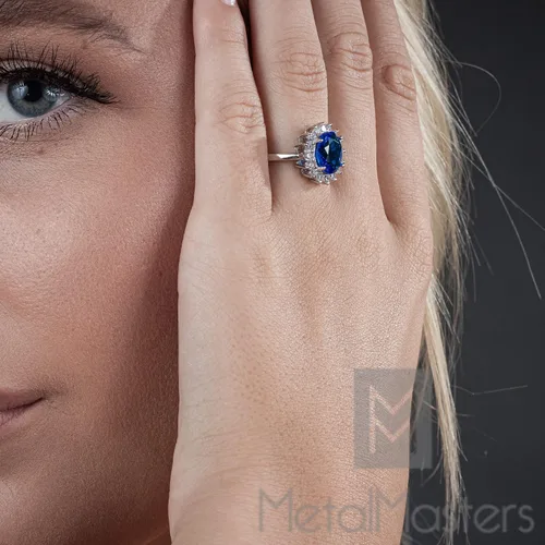 Miniatura 3 de Anillo de compromiso de Kate Middleton de plata de ley maciza con circonita cúbica de imitación de color azul zafiro
