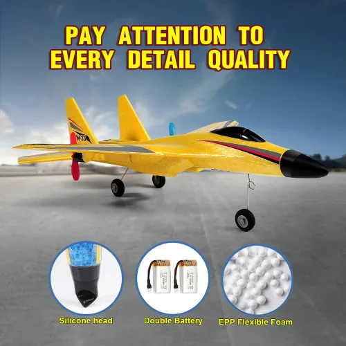 Miniatura 6 de SU-27 Avión RC de 2.4 GHz, avión de control remoto de 2 canales con luces nocturnas giroscopio y 2 baterías, fácil de volar para adultos, Su27
