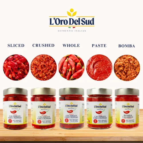 Miniatura 7 de L'Oro Del Sud Pimientos enteros de Calabria certificados auténticos, chiles enteros en aceite, 9.8 oz (280 g), cultivados y envasados en Calabria