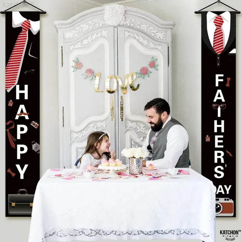 Miniatura 9 de Banner negro para puerta del día del padre, 72 x 12 pulgadas, paquete de 2 Corbata feliz día del padre para decoraciones feliz del día del padre