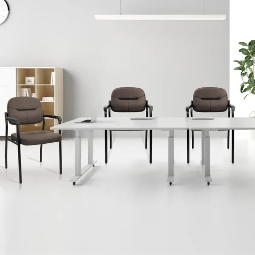 Miniatura 8 de CLATINA Juego de 2 sillas de cuero para invitados de oficina, sillas de recepción, sin ruedas, con reposabrazos y soporte de madera, sillón