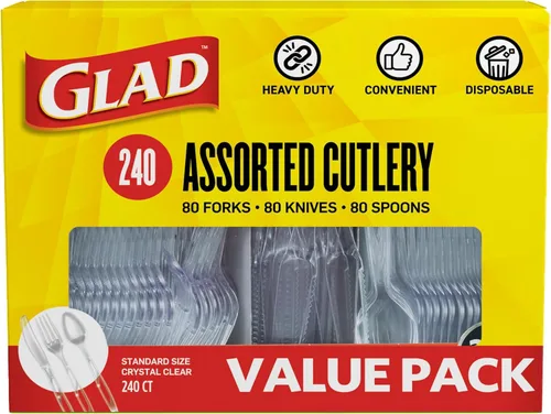 Miniatura 21 de Glad Cubiertos de plástico surtidos de alta calidad, tenedores, cuchillos y cucharas transparentes extra resistentes, juego de 150 piezas