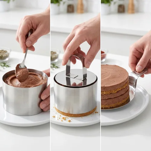 Miniatura 5 de DATANYA Cake Ring Molds 4 Inch Stainless Steel Round Food Ring Dessert Mousse Cooking Ring Molds with Pushers & Lifter for Pastry Crumpet Baking