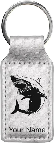 Miniatura 41 de Llavero rectangular, gran tiburón blanco, grabado personalizado incluido, Bambú