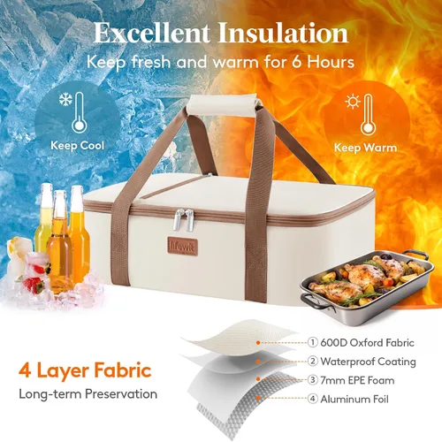Miniatura 3 de Lifewit - Porta ollas aislada para alimentos calientes o fríos, olla con tapa y estuche de transporte, soporte para lasaña para fiestas de comida