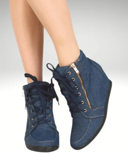 Miniatura 4 de TZ 56 - Tenis de tacón alto para mujer, clásicos, con cordones, cómodos, con cuña