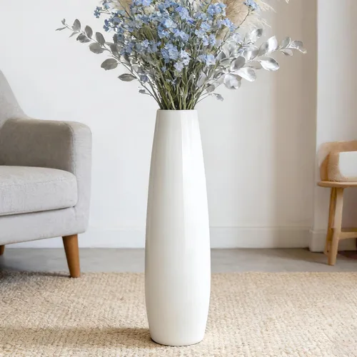 Miniatura 15 de Jarrón de cerámica blanca de 17.7 pulgadas de alto, soporte para flores, jarrones grandes decorativos para centros de mesa, estantes, decoración