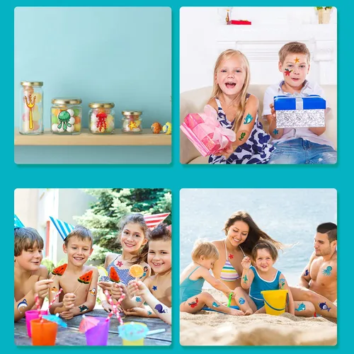 Miniatura 4 de Partywind Tatuajes temporales azules luminosos bajo el mar para niños, 170 estilos que brillan en el océano, playa, piscina, fiesta de cumpleaños