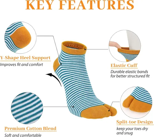 Miniatura 3 de kilofly 6 pares de calcetines Tabi unisex a rayas divididos de 2 dedos