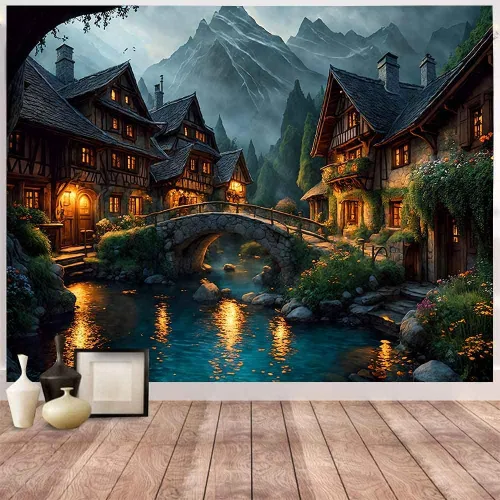 Miniatura 12 de Aidatain Tapiz de paisaje del mundo de cuento de hadas, tapiz grande de 80 pulgadas y 60 pulgadas, tela de franela para colgar en la pared de niños