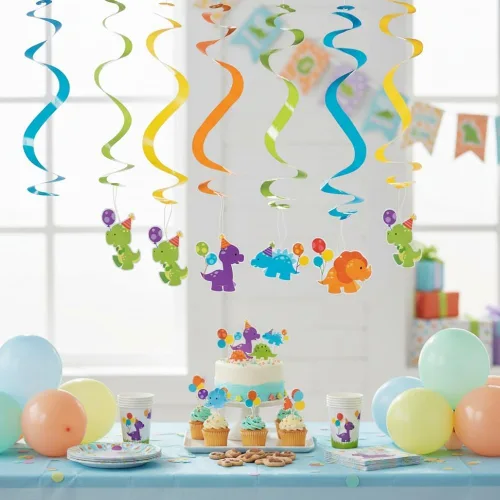 Miniatura 4 de Fun Express - Pequeños remolinos colgantes de dinosaurio para cumpleaños - Decoración de fiesta - Decoración colgante - Espirales y remolinos