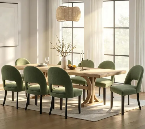 Miniatura 21 de Juego de 2 sillas de comedor de madera, modernas sillas de comedor tapizadas para cocina con tela de lino y respaldo abierto, patas de madera