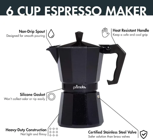Miniatura 2 de Primula Cafetera clásica para café expreso y café, olla moka para café italiano y cubano, cafetera Greca, cafeterías, 6 tazas de espresso