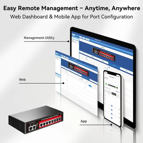 Miniatura 3 de Conmutador PoE Gigabit de 8 puertos con 2 enlaces ascendentes Gigabit, compatible con 802.3af/at, 120W de potencia incorporada, conmutador PoE+