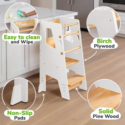 Miniatura 3 de OCODILE Torre de Pie para Niños Pequeños - Taburete Ayudante de Cocina con Altura Ajustable para Niños Pequeños - Taburete de Cocina Ideal para 2