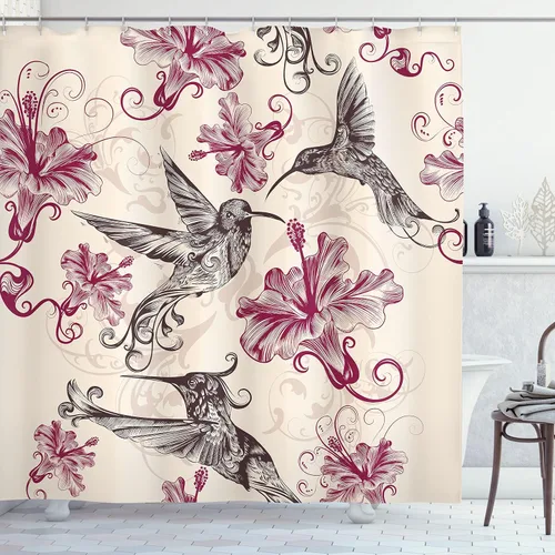 Miniatura 125 de set de cortina para baño decorativa de tela de poliéster con ganchos