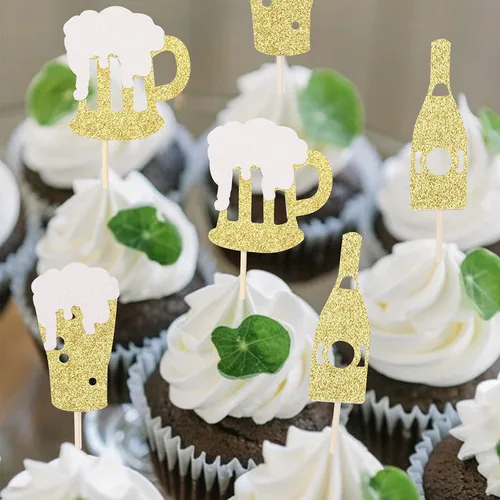 Miniatura 5 de 36 piezas de decoración para cupcakes de champán con purpurina dorada para celebrar baby shower, boda, fiesta de cumpleaños, suministros