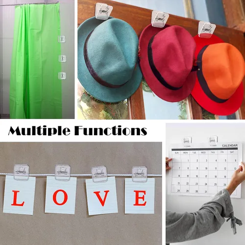 Miniatura 4 de Clips de pared autoadhesivos para cortina de ducha, clips de fotos para colgar banderas de papel, resorte de doble cara para profesores, póster