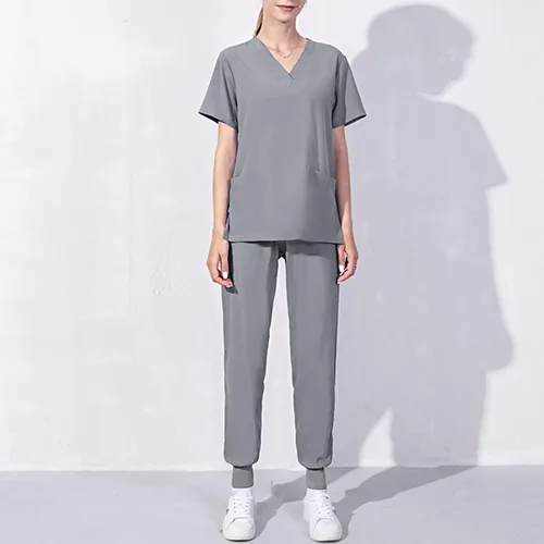 Miniatura 2 de Conjunto de ropa quirúrgica para mujer, conjunto de camiseta quirúrgica y pantalón deportivo, con cuello en V, manga corta, ropa de trabajo