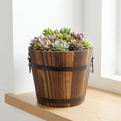 Miniatura 8 de DOITOOL Maceta rústica de madera en barril: cubo de madera para whisky, macetas para plantas de interior y exterior, contenedor para el hogar