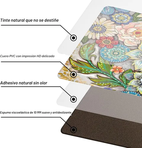 Miniatura 6 de Alfombras de Cocina Florales para Suelo de 2 Piezas con Flores Alfombras de Cocina Anti Fatiga Antideslizantes Acolchadas Cómodas para Estar de Pie