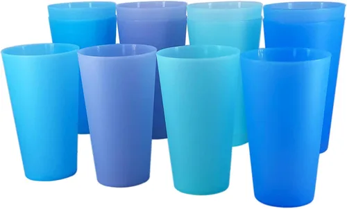 Vasos de plástico de 32 onzas, sin BPA, reutilizables, aptos para lavavajillas, juego de 12 en 4 vasos grandes de colores surtidos Colores costeros