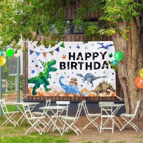 Miniatura 4 de WERNNSAI Fondo de dinosaurio de acuarela – 73 x 43 pulgadas, decoración de fiesta de cumpleaños de dinosaurio para niños, grande, para interiores